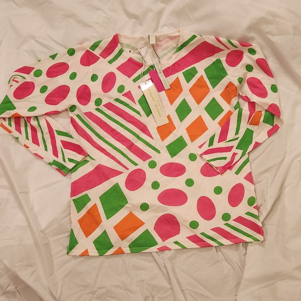 NWT Debra deRoo Pink and Green top - SZ Small